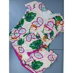 Soma women's XS pink dragon fruit patterned shorts short sleeved pajama set
